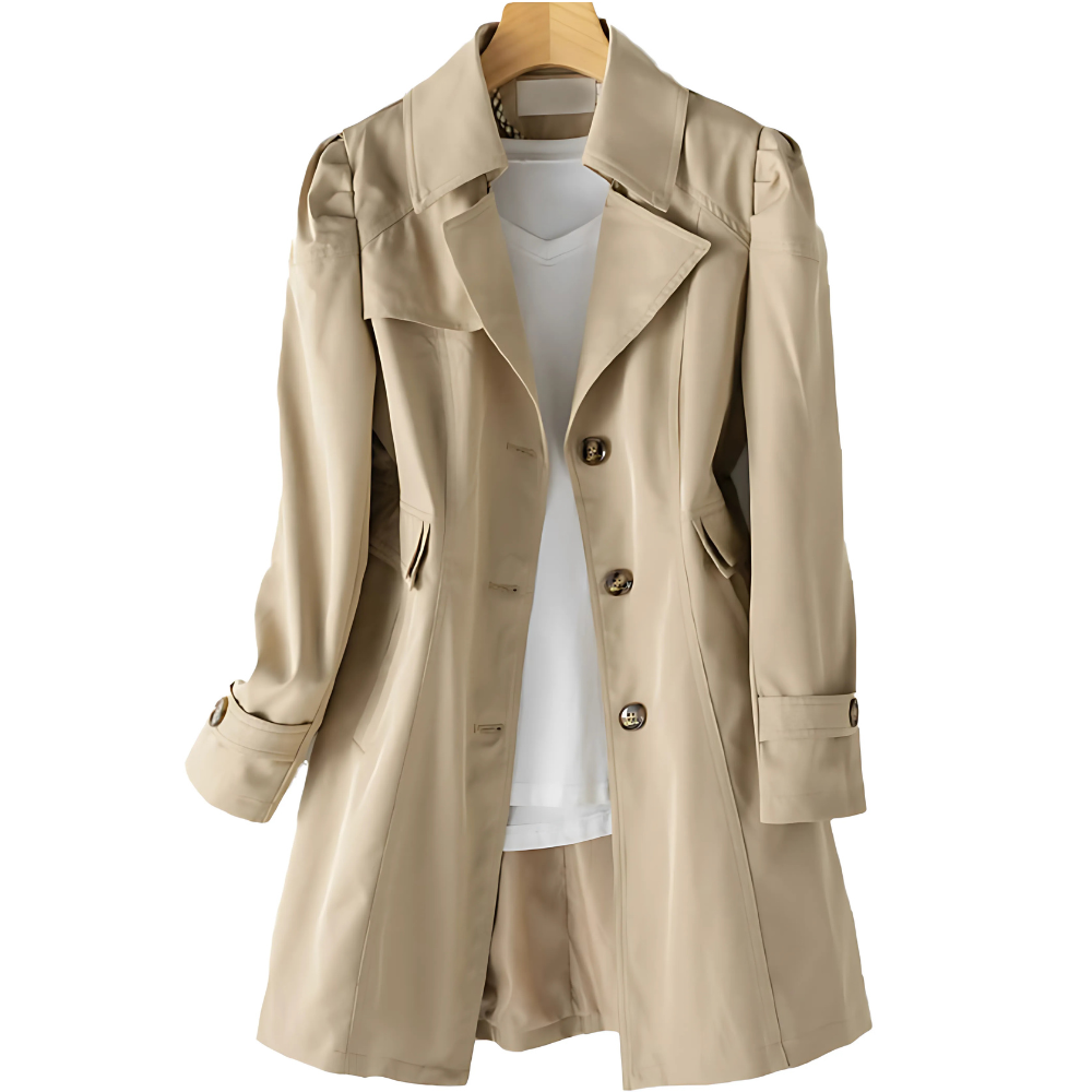 Trench Donna Doppiopetto con Collo a Revers e Cintura