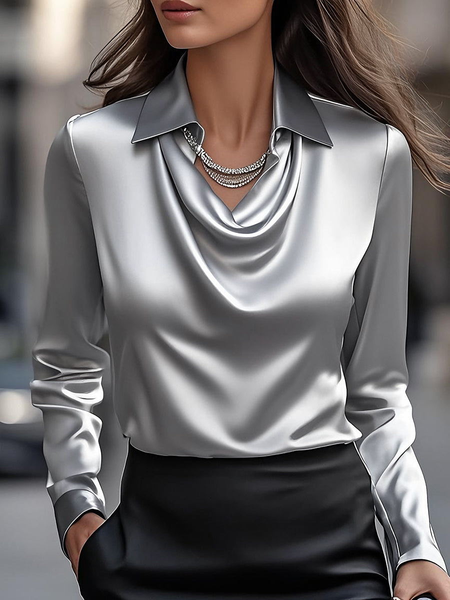 Blusa Femminile Sottile – Con Collo Drappeggiato, Adatta per Lavoro e Uso Quotidiano