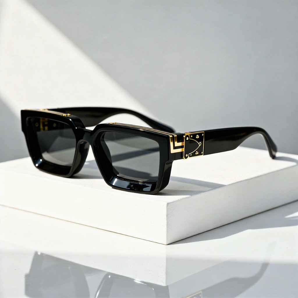 Occhiali da Sole Squadrati Unisex con Montatura Oro e Protezione UV400