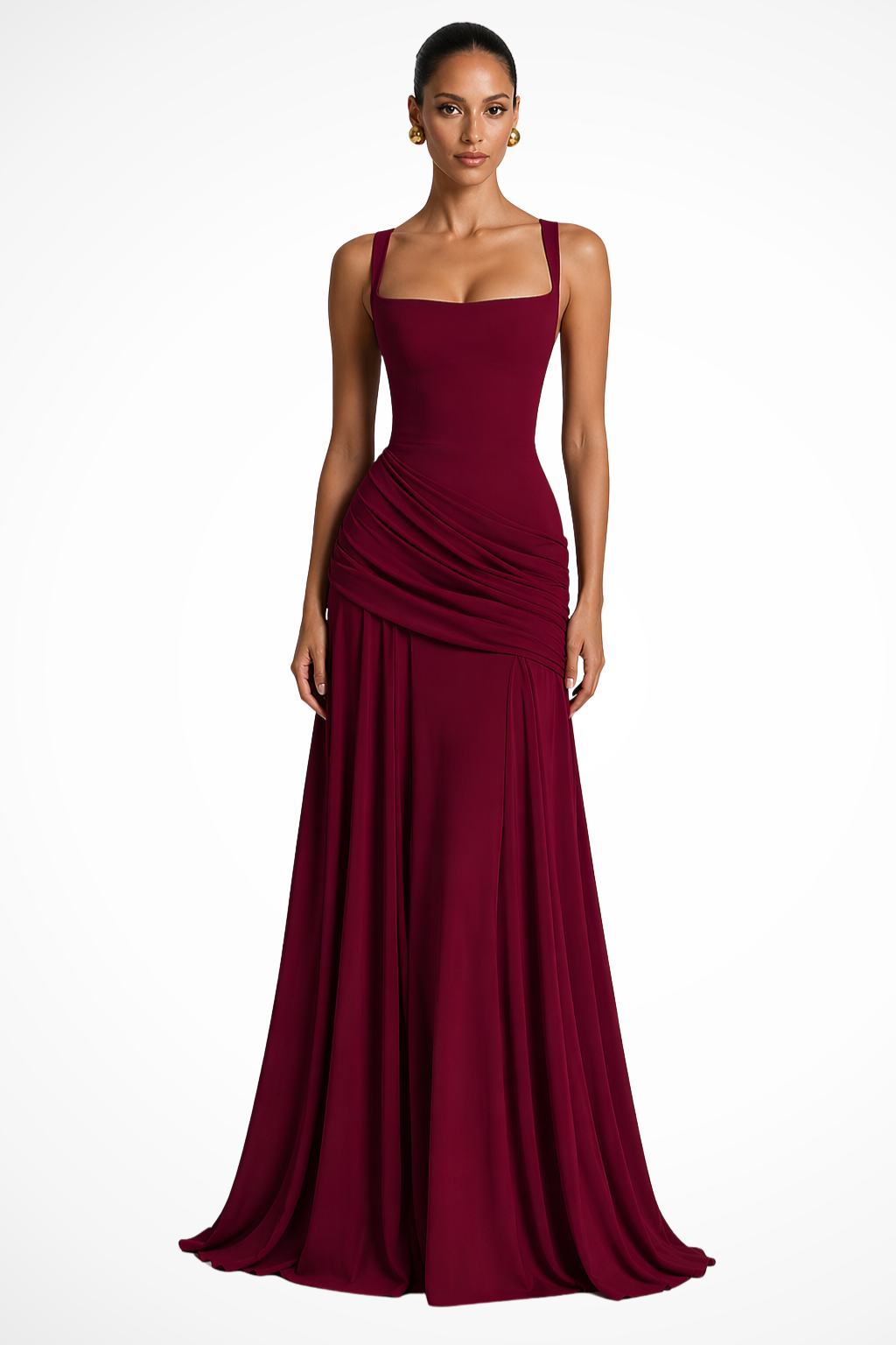 Abito Cerimonia Donna Maxi Scollo Quadrato con Spacco Laterale