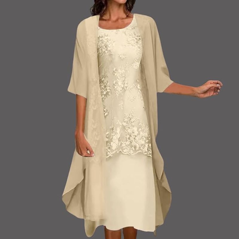 Vestito Donna Midi in Pizzo con Cardigan - Set 2 Pezzi Cerimonia