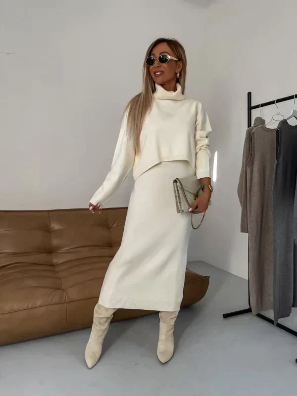 Abito Donna Midi a Maglia con Dolcevita Coordinata