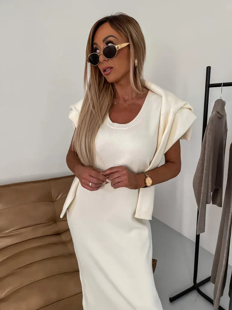 Abito Donna Midi a Maglia con Dolcevita Coordinata