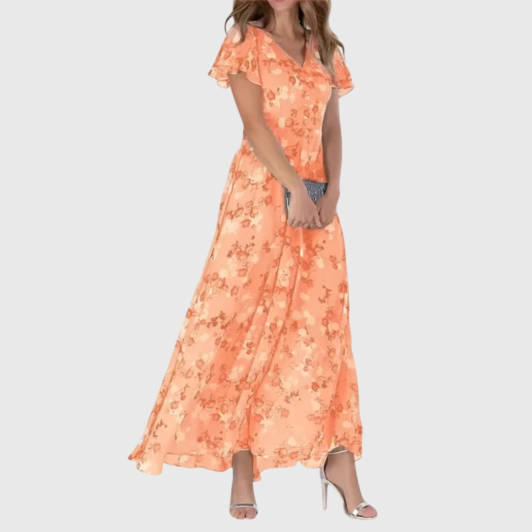 Vestito Maxi Donna Floreale con Scollo a V - Abito Fluido Estivo