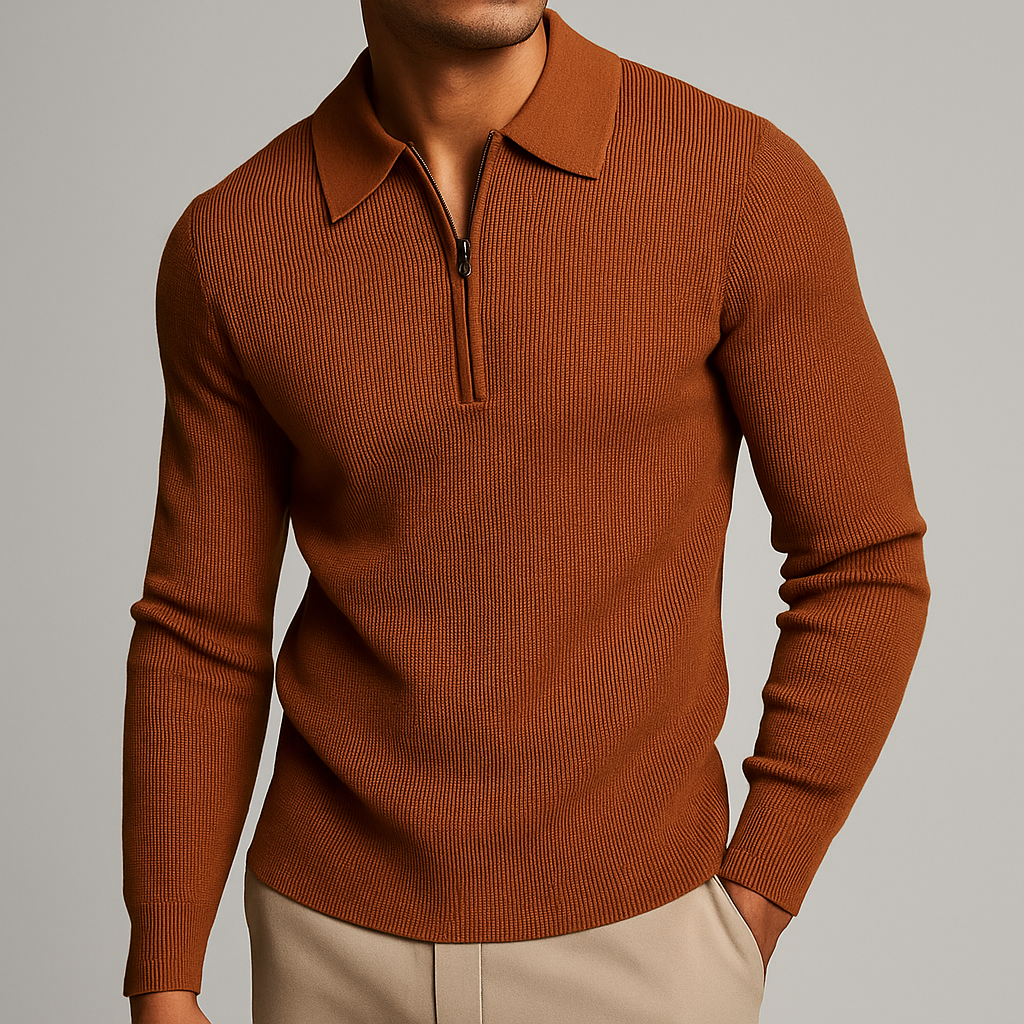 Maglione Uomo Quarter-Zip in Maglia a Waffle