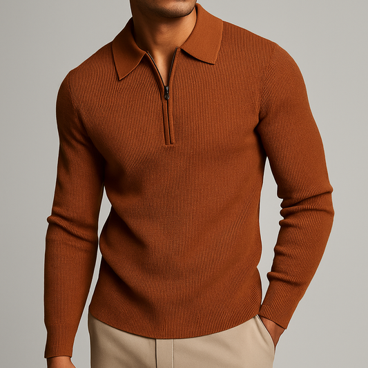 Maglione Uomo Quarter-Zip in Maglia a Waffle