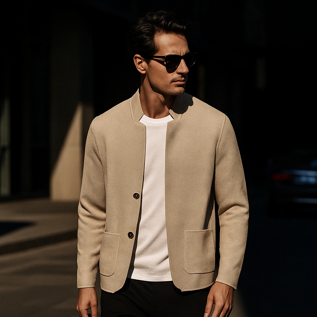 Cardigan a Maglia con Colletto Alto e Doppio Bottone