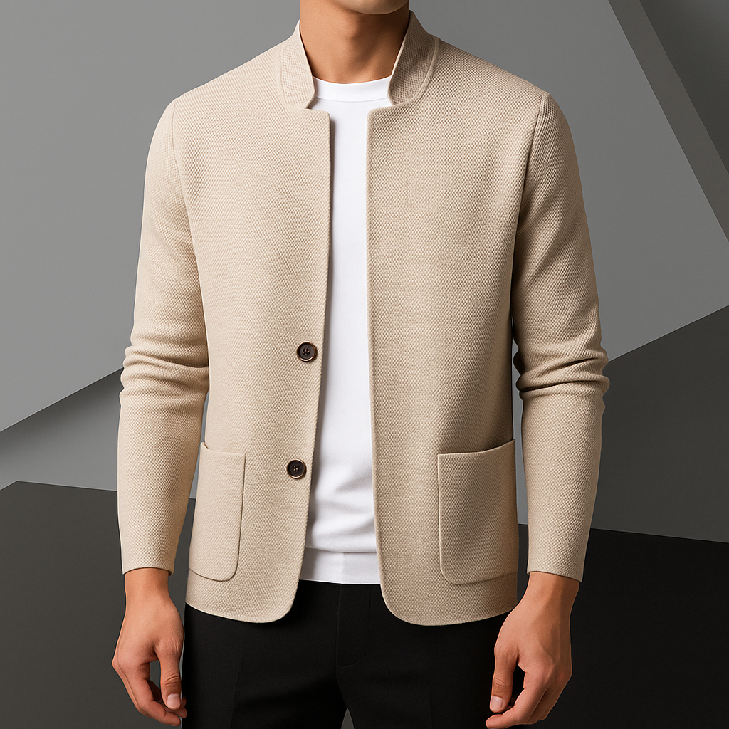 Cardigan a Maglia con Colletto Alto e Doppio Bottone