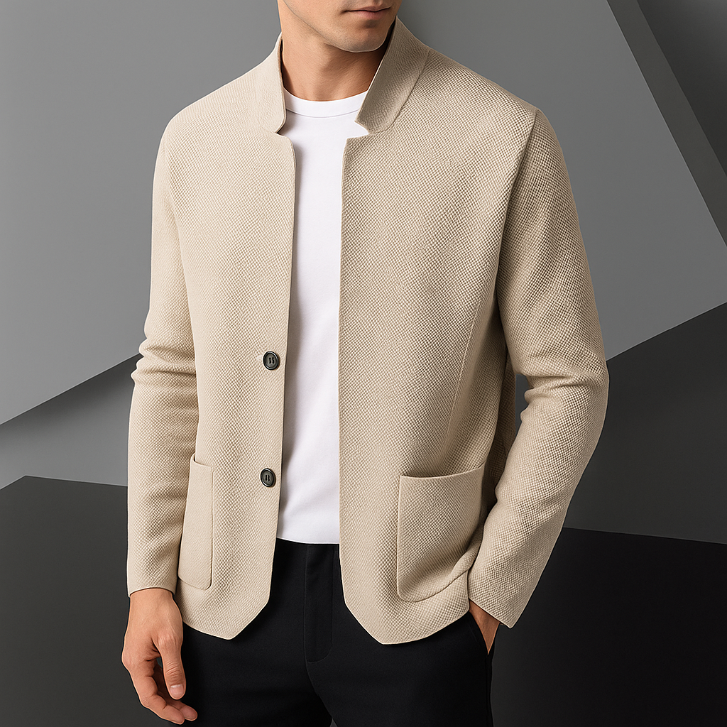 Cardigan a Maglia con Colletto Alto e Doppio Bottone