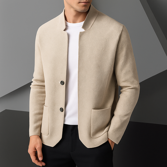 Cardigan a Maglia con Colletto Alto e Doppio Bottone