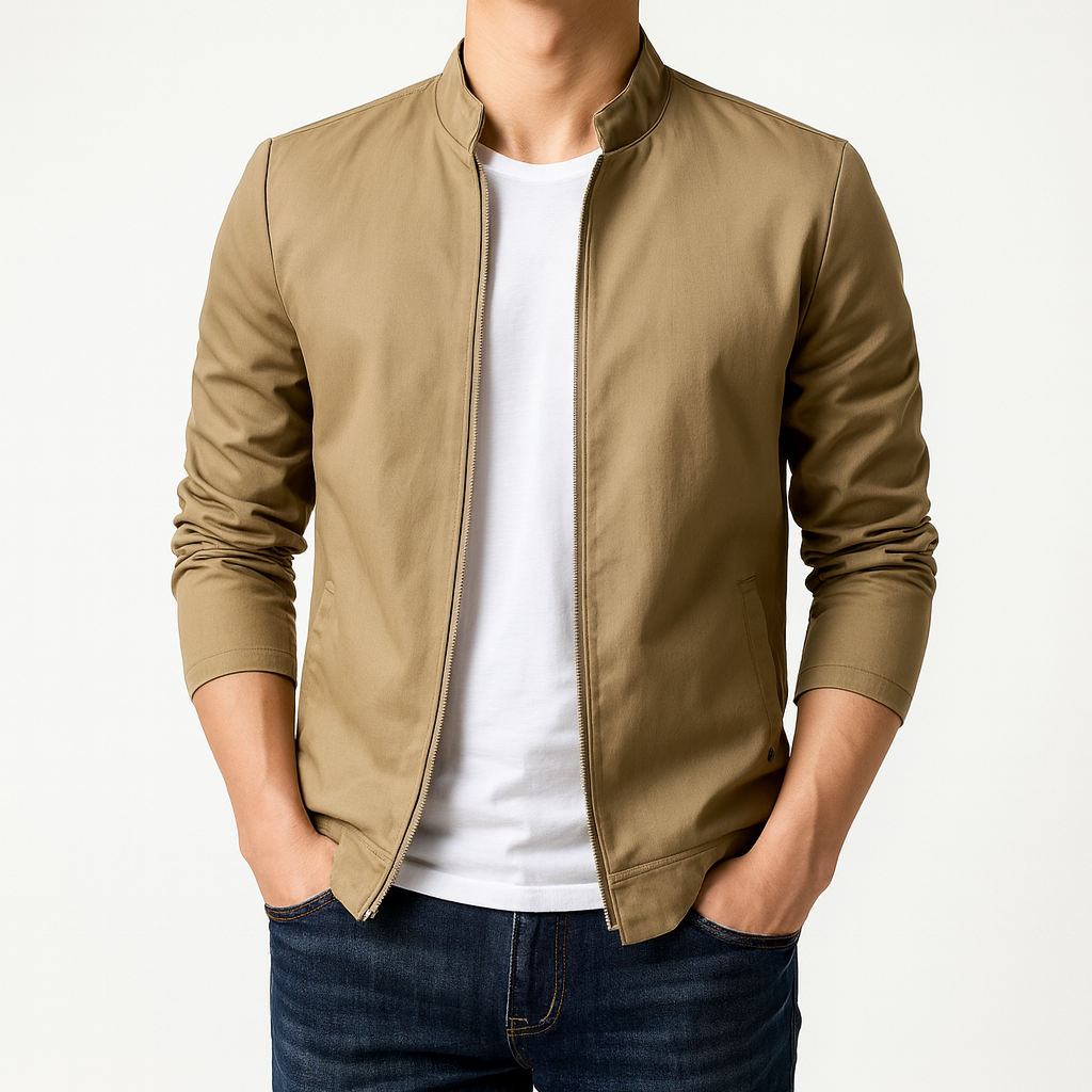 Giacca Leggera Collo Coreano in Misto Cotone Organico