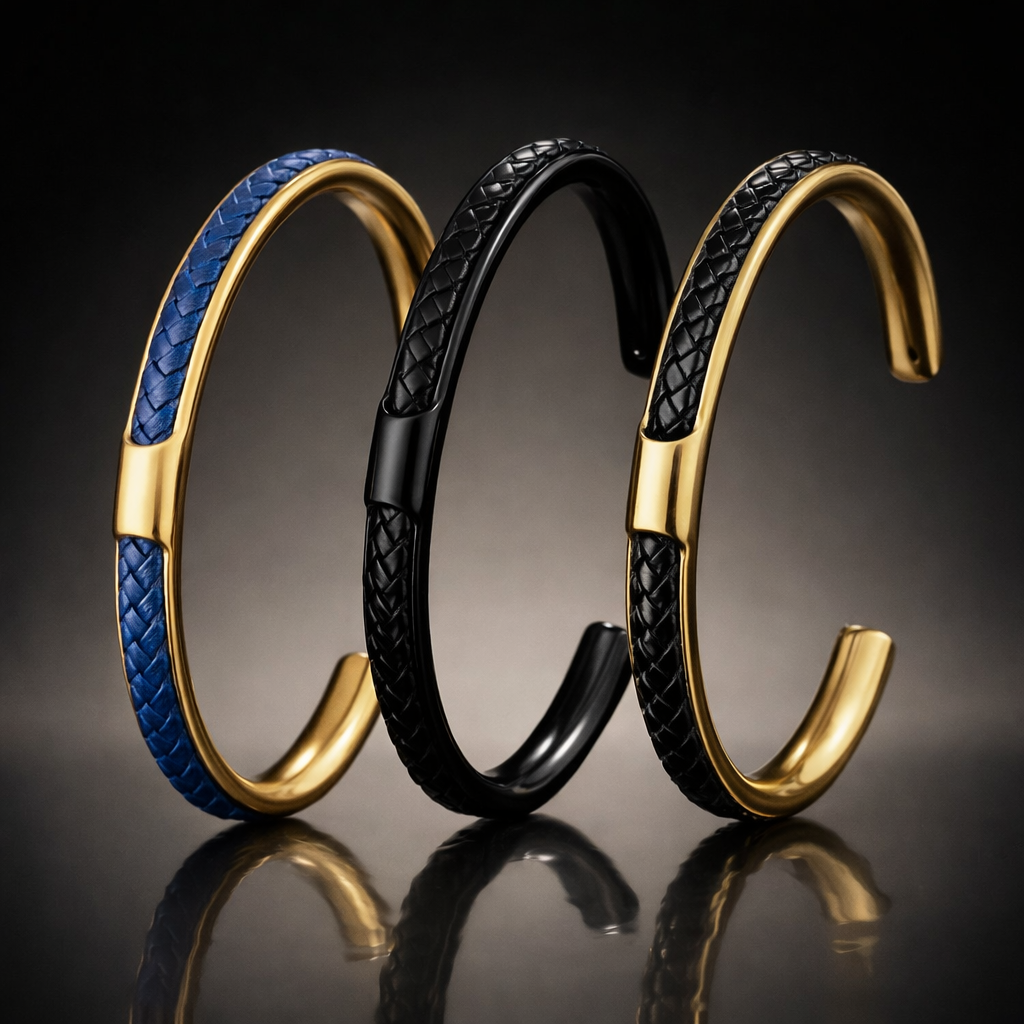 Bracciale Uomo a Polsino in Pelle e Acciaio Inossidabile