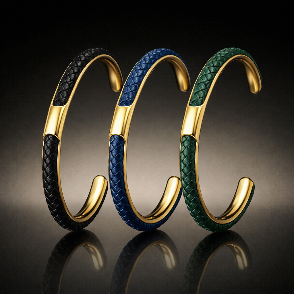 Bracciale Uomo a Polsino in Pelle e Acciaio Inossidabile