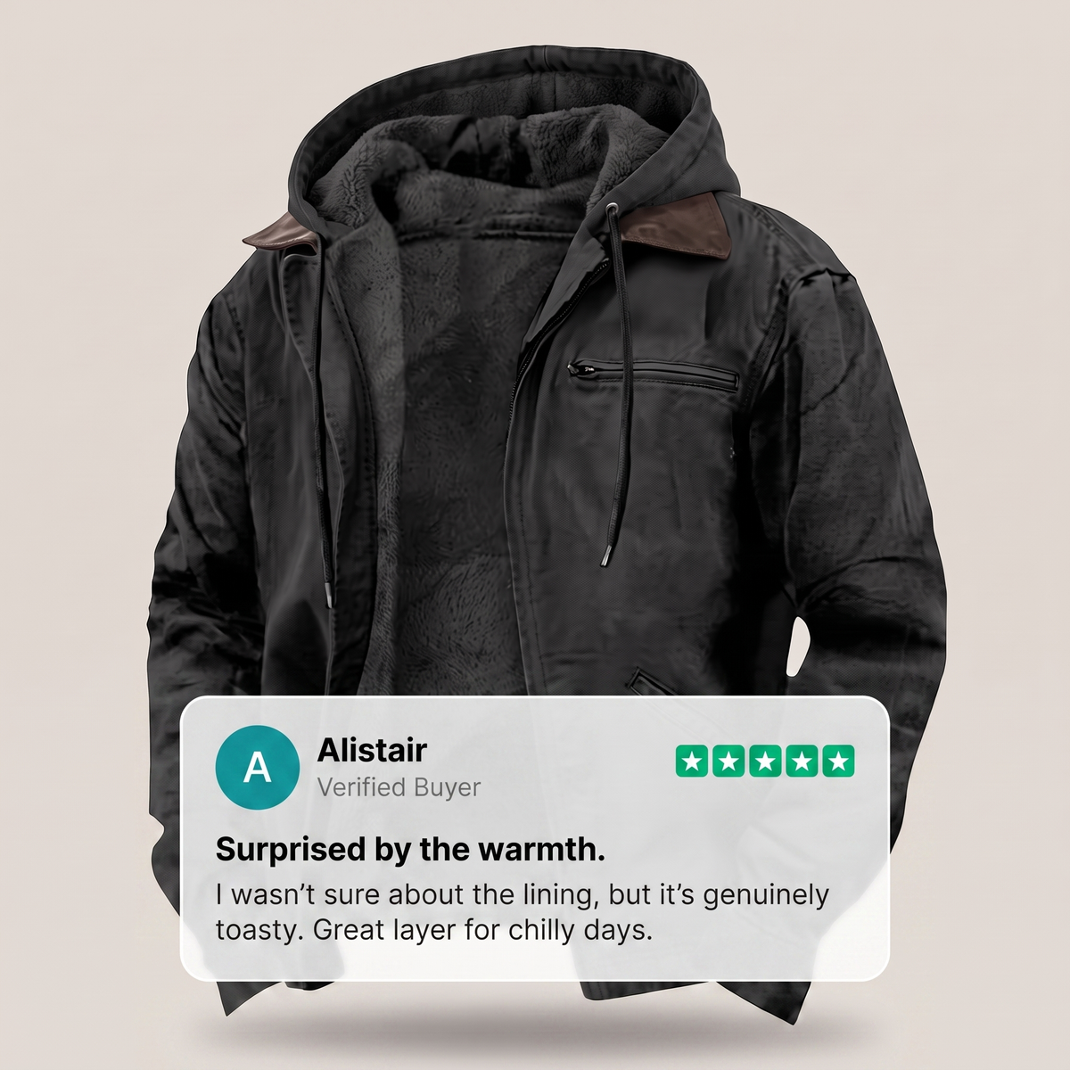 Giacca Uomo Invernale con Cappuccio Full-Zip in Canvas Foderata in Pile