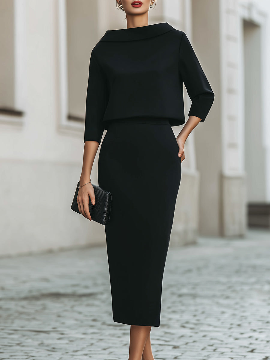 Set Donna – Con Collo a Barchetta, Lunghezza Midi, Adatto per Primavera e Estate, Casual per Uso Quotidiano