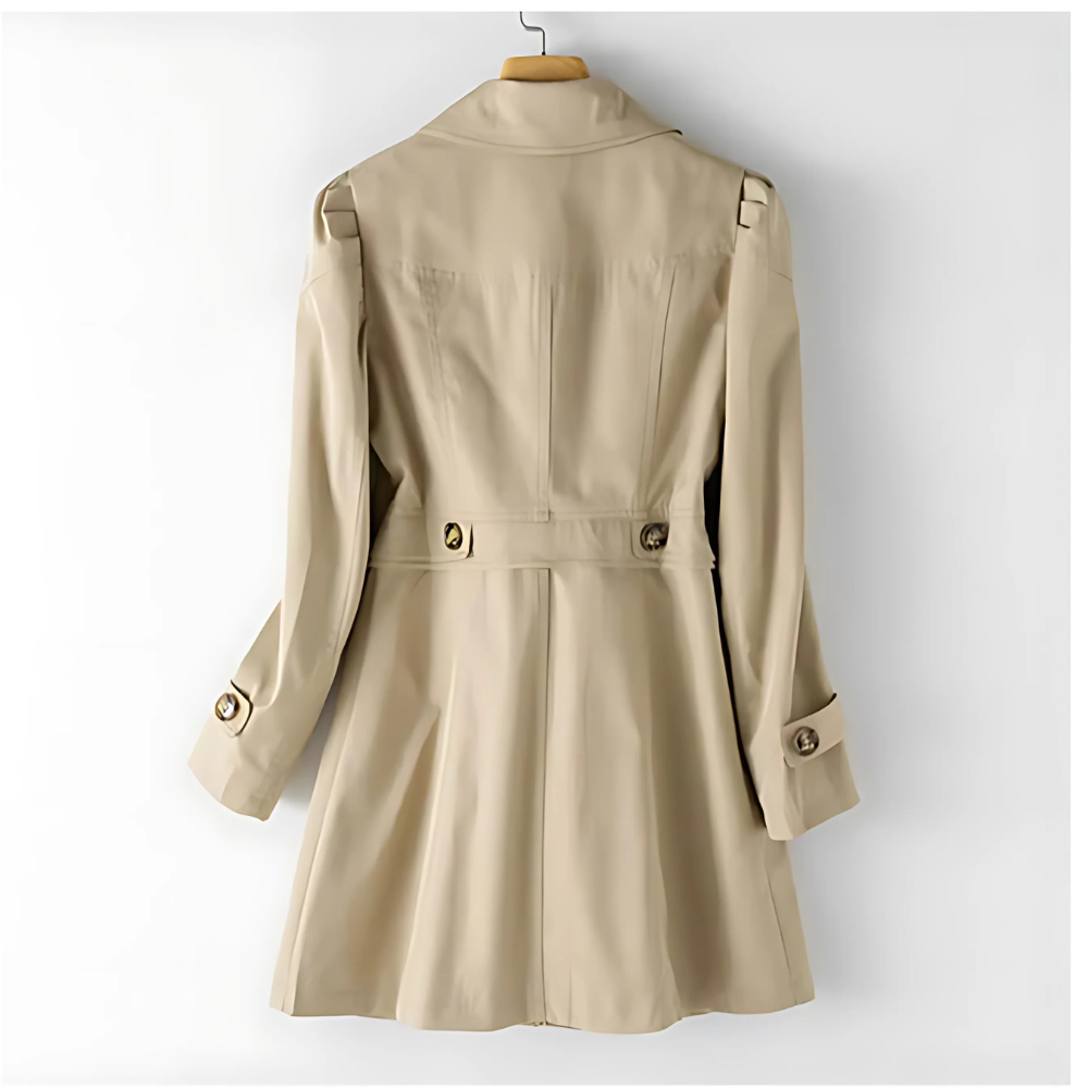 Trench Donna Doppiopetto con Collo a Revers e Cintura