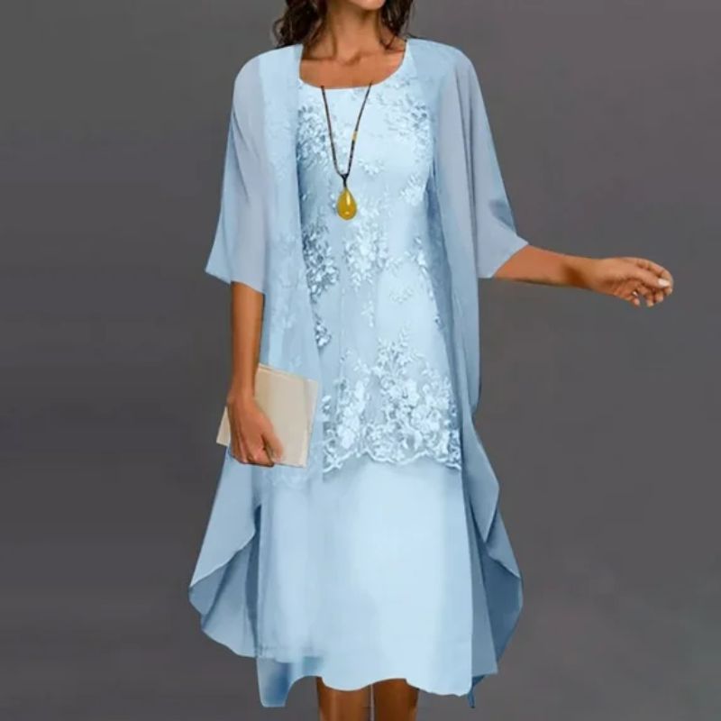 Vestito Donna Midi in Pizzo con Cardigan - Set 2 Pezzi Cerimonia