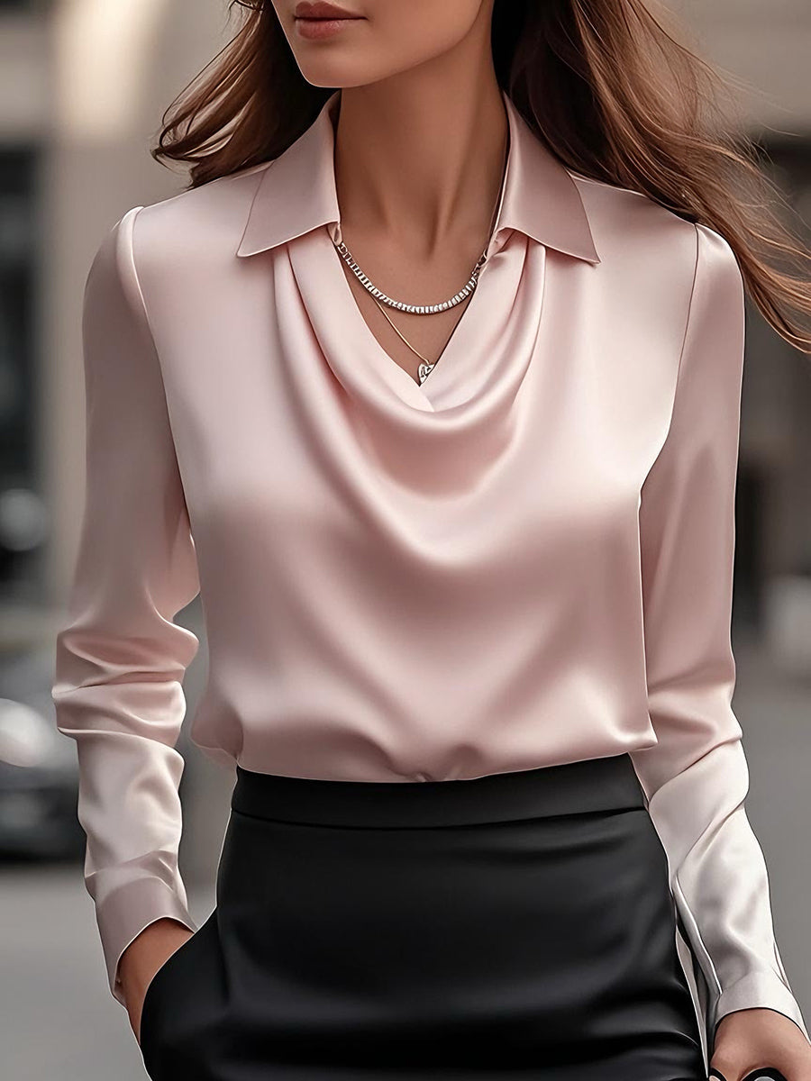 Blusa Femminile Sottile – Con Collo Drappeggiato, Adatta per Lavoro e Uso Quotidiano