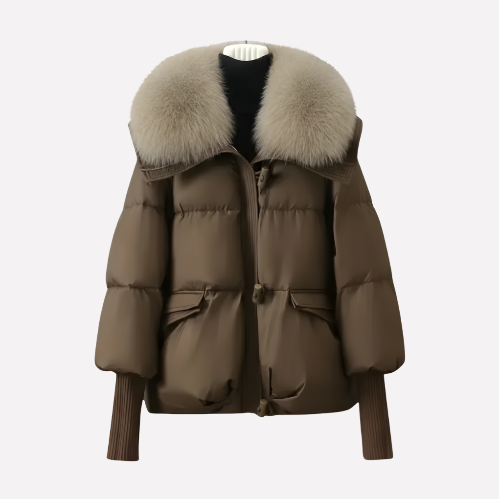Giacca Donna Trapuntata Collo in Peluche con Tasche a Patta