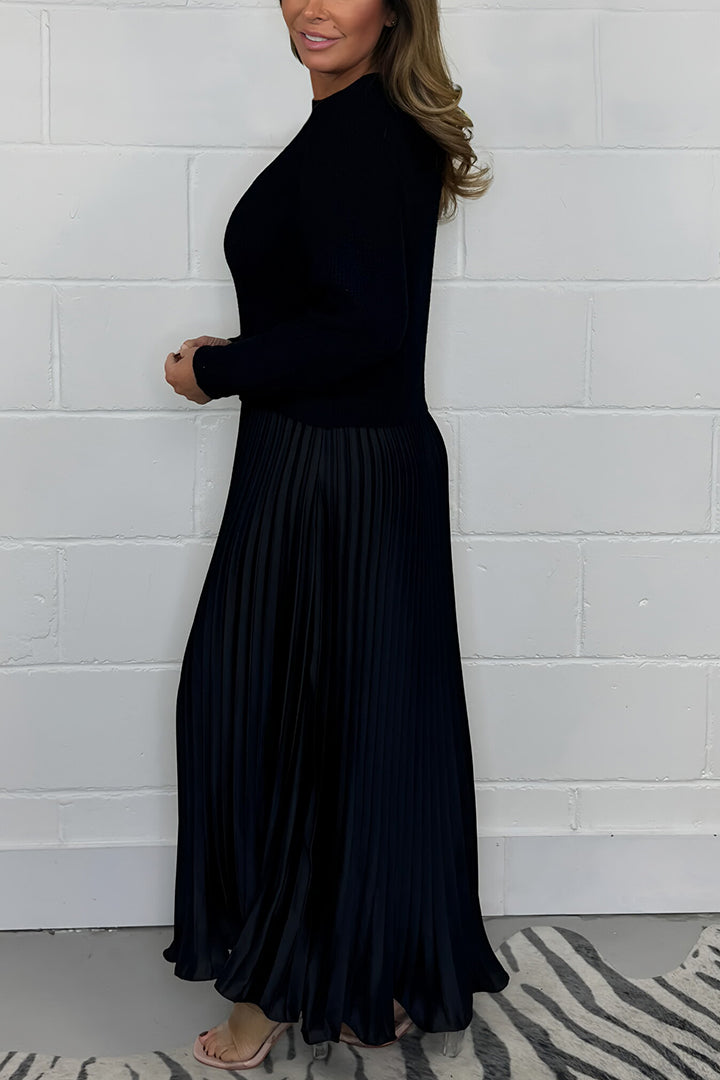 Vestito Donna Midi a Maglia con Gonna Plissettata