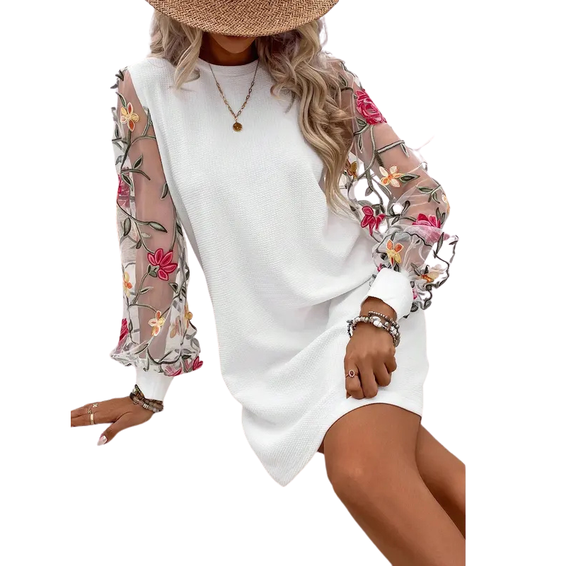 Mini Abito Donna Maniche Lunghe, Polsini a Costine