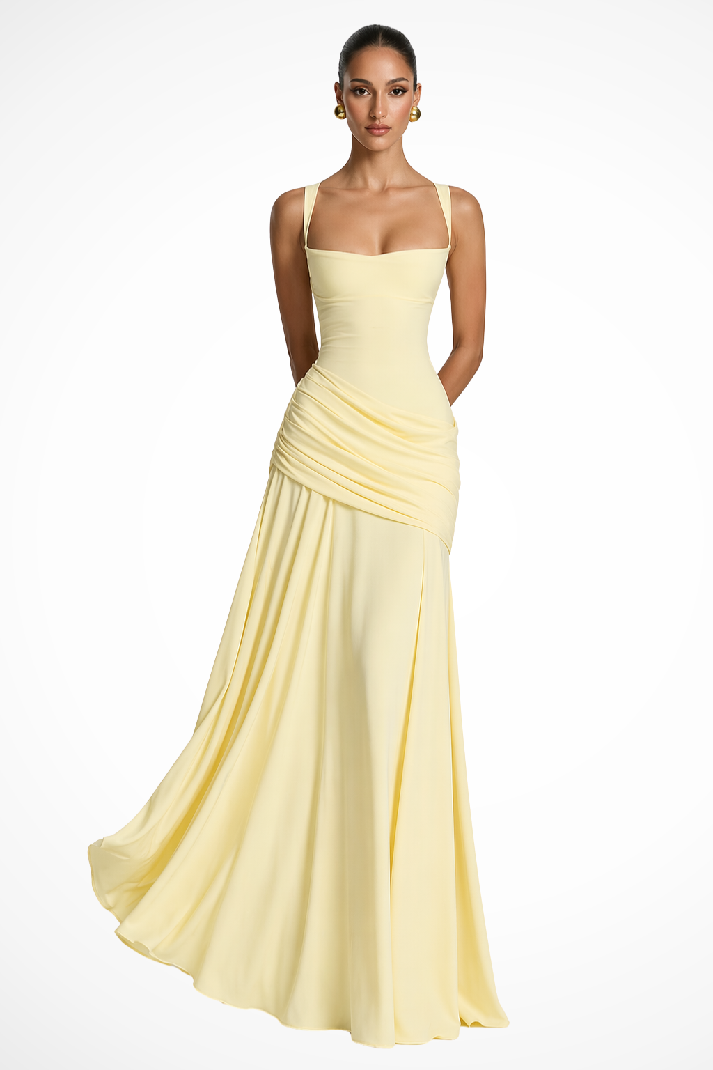 Abito Cerimonia Donna Maxi Scollo Quadrato con Spacco Laterale