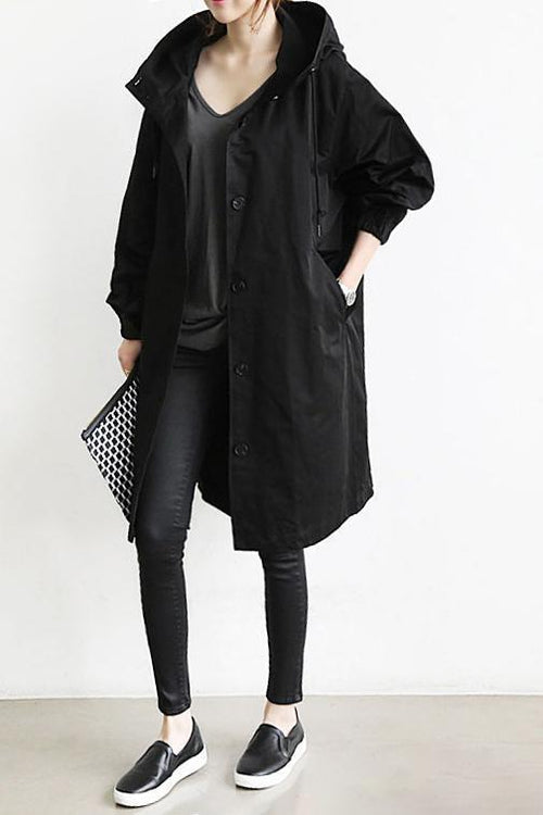Trench Coat Slim Fit Donna – Impermeabile con Cappuccio, Adatto per Primavera e Autunno