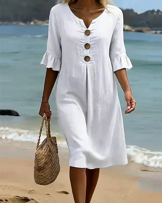 Vestito Donna Elegante Ampio in Poliestere con Bottoni
