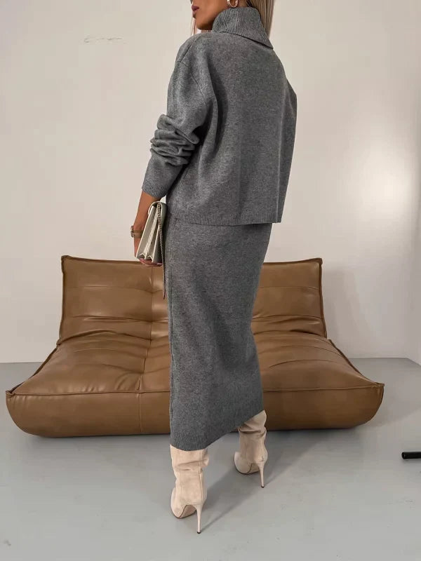 Abito Donna Midi a Maglia con Dolcevita Coordinata