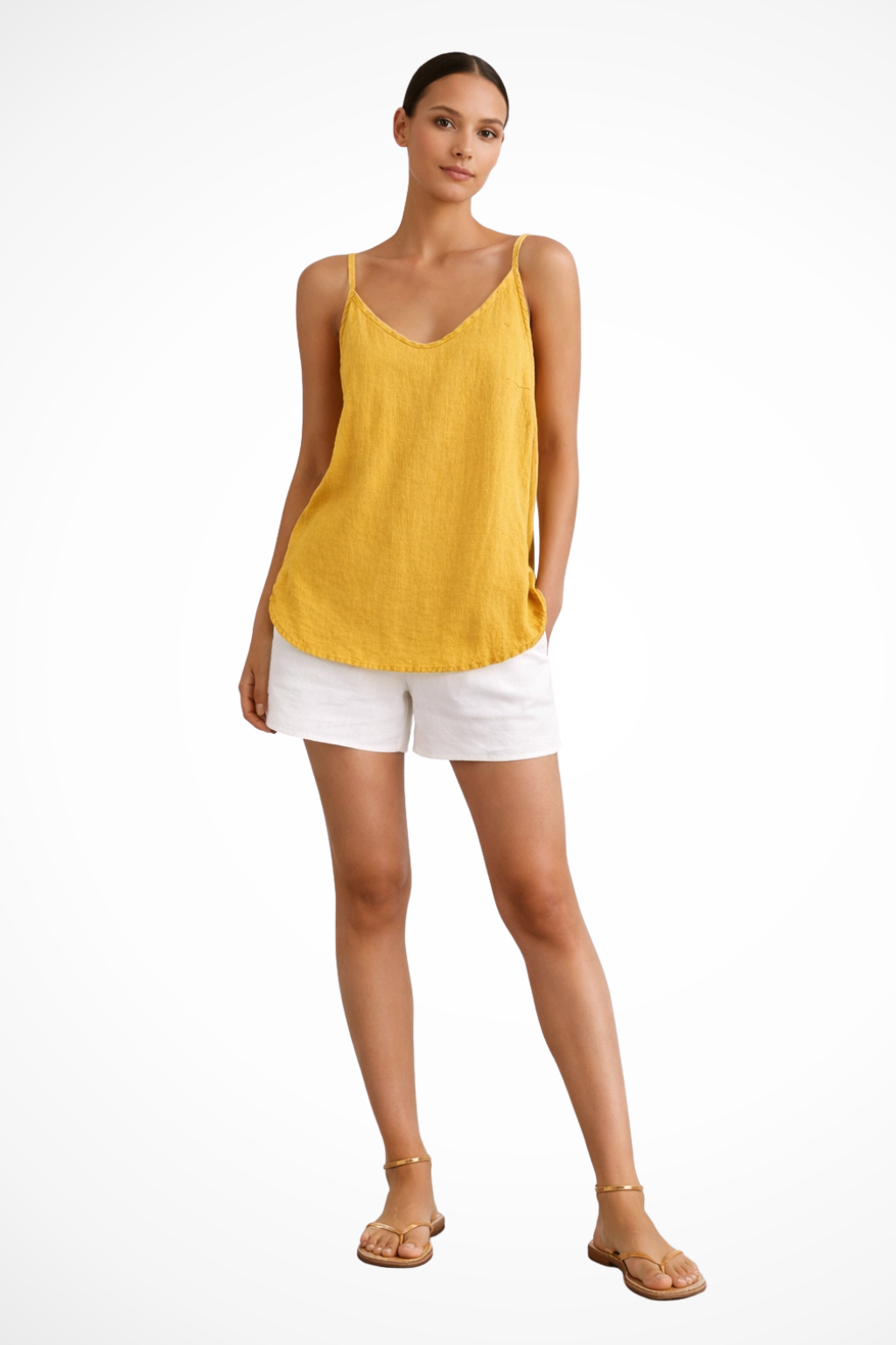 Top Donna in Lino con Spalline Sottili