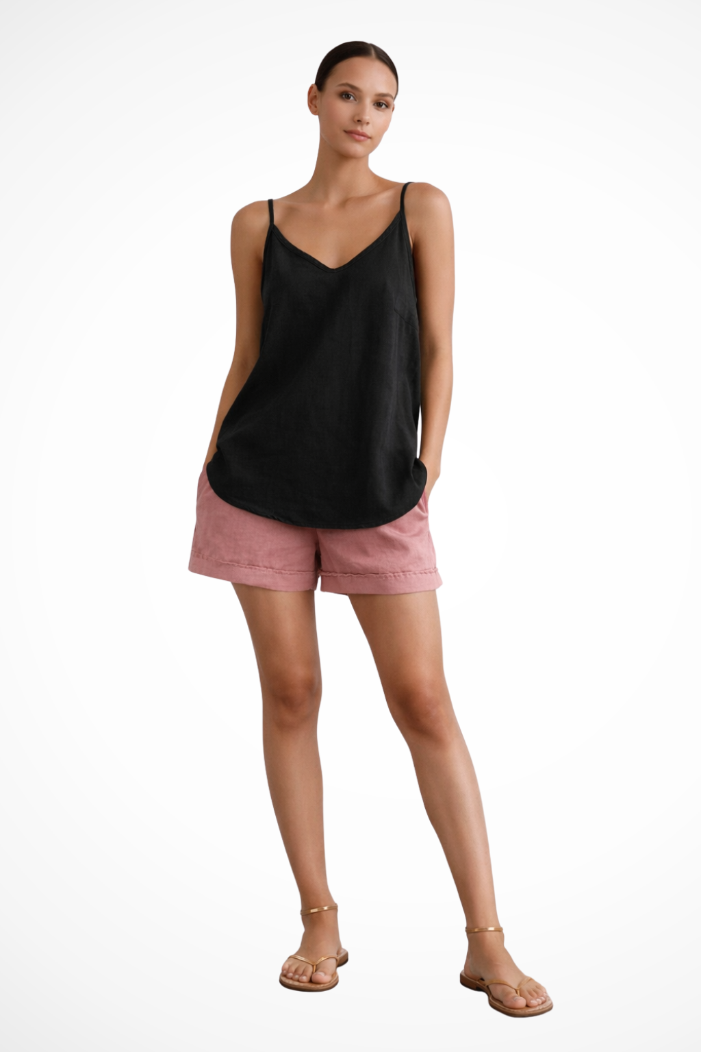 Top Donna in Lino con Spalline Sottili