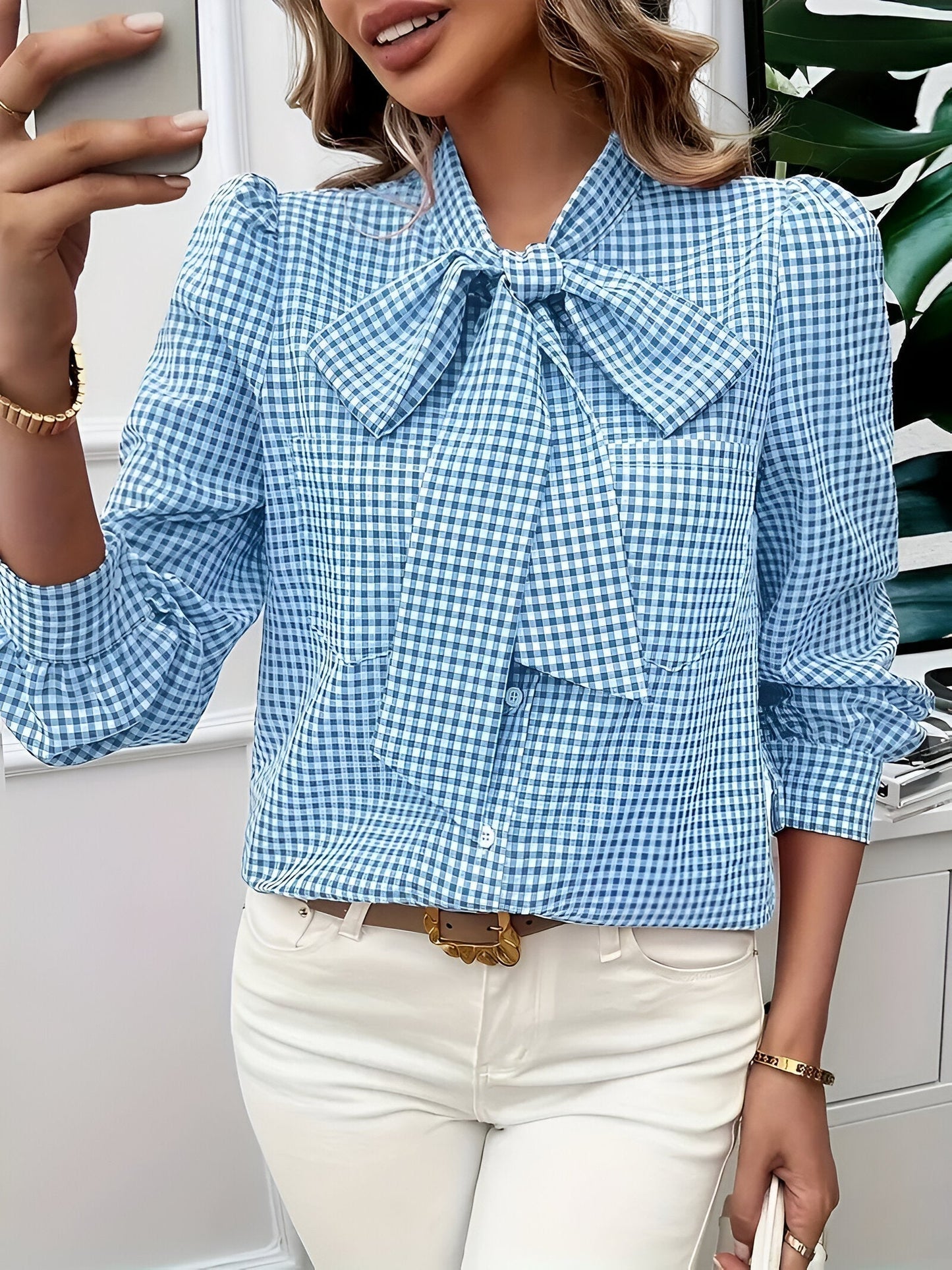 Blusa Femminile Sottile – Con Fiocco, Adatta per Lavoro e Uso Quotidiano