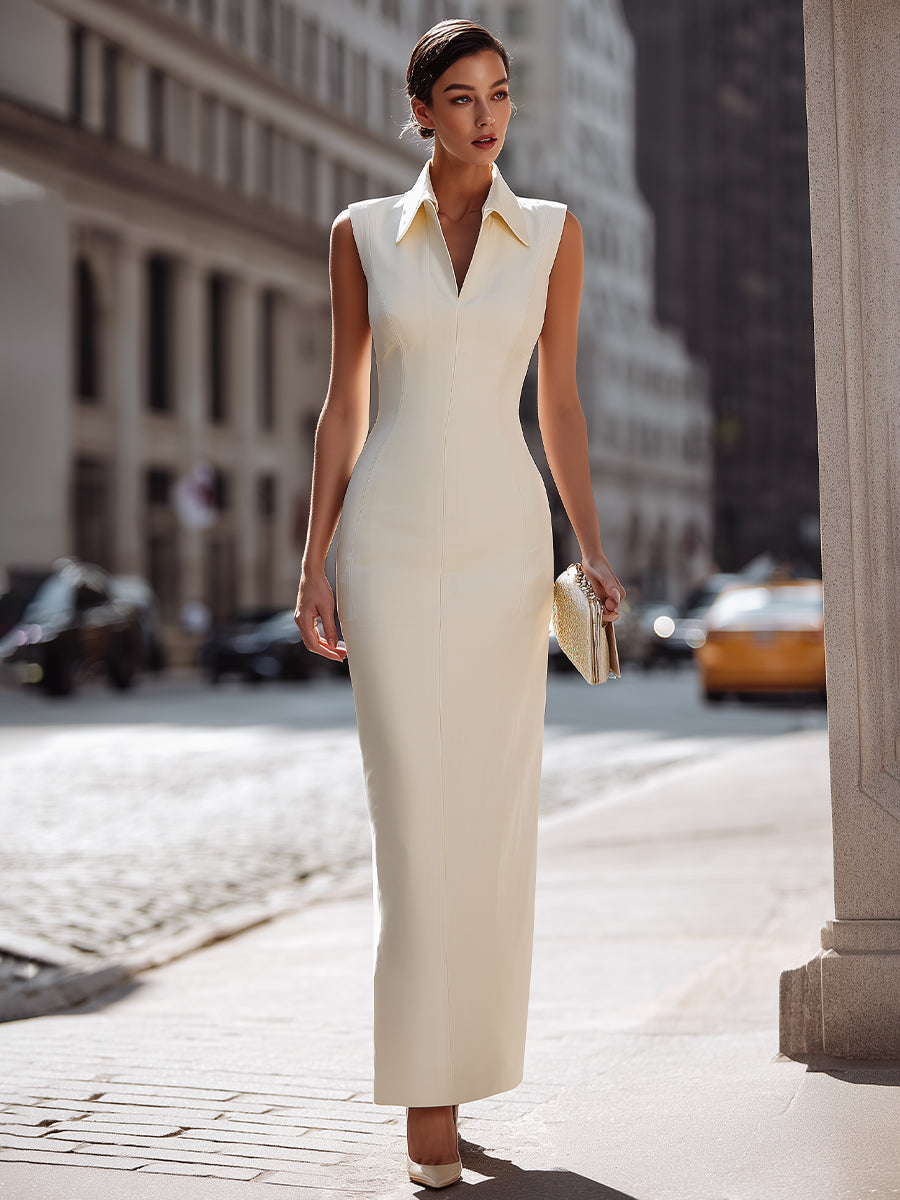 Abito Maxi Scollo a V Slim Fit per Donne – Senza Maniche, Adatto per l'Estate e Uso Casual