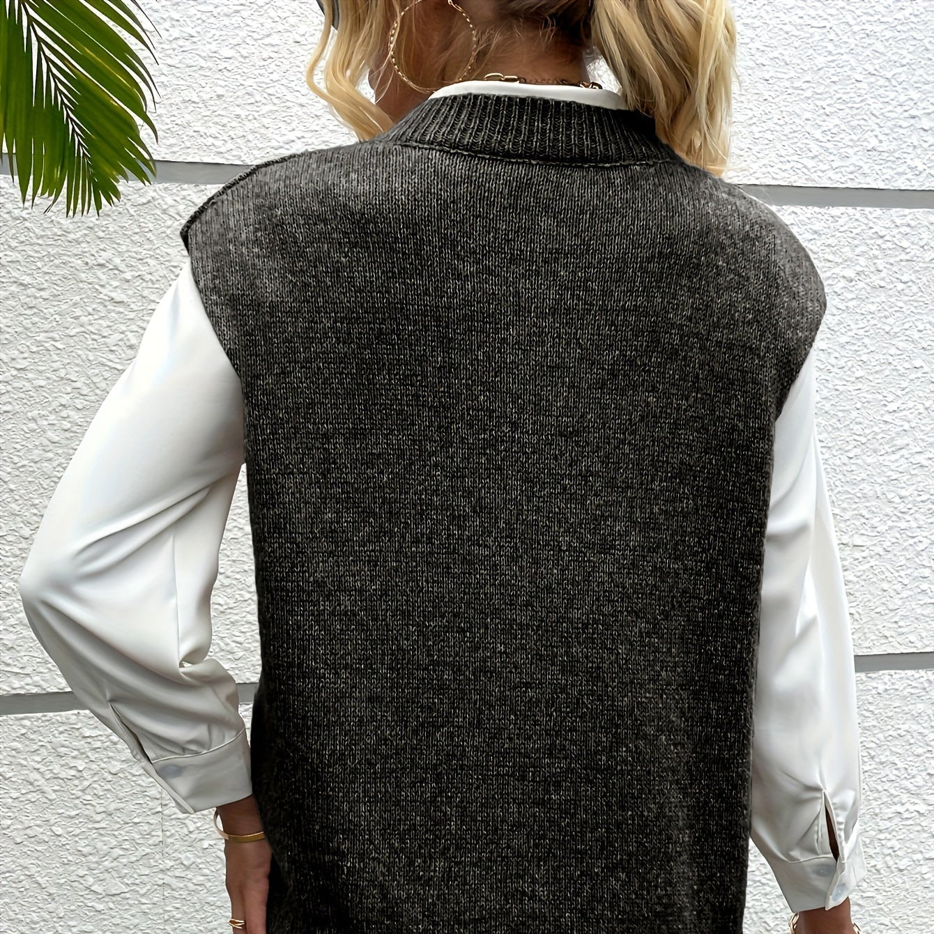 Donna - Gilet a coste con scollo a V - Vestibilità rilassata