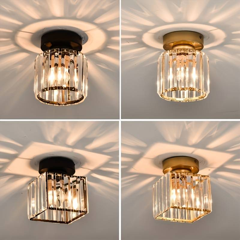 Plafoniera da Soffitto Nera con Paralume in Cristallo e Struttura in Ottone