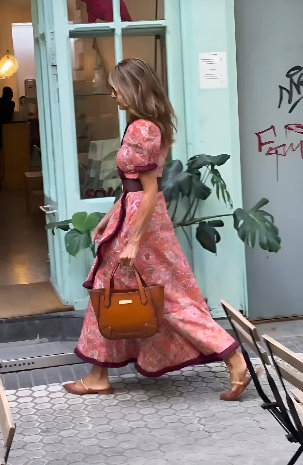 Abito Lungo Donna Fiori con Cintura a Fiocco in Vita
