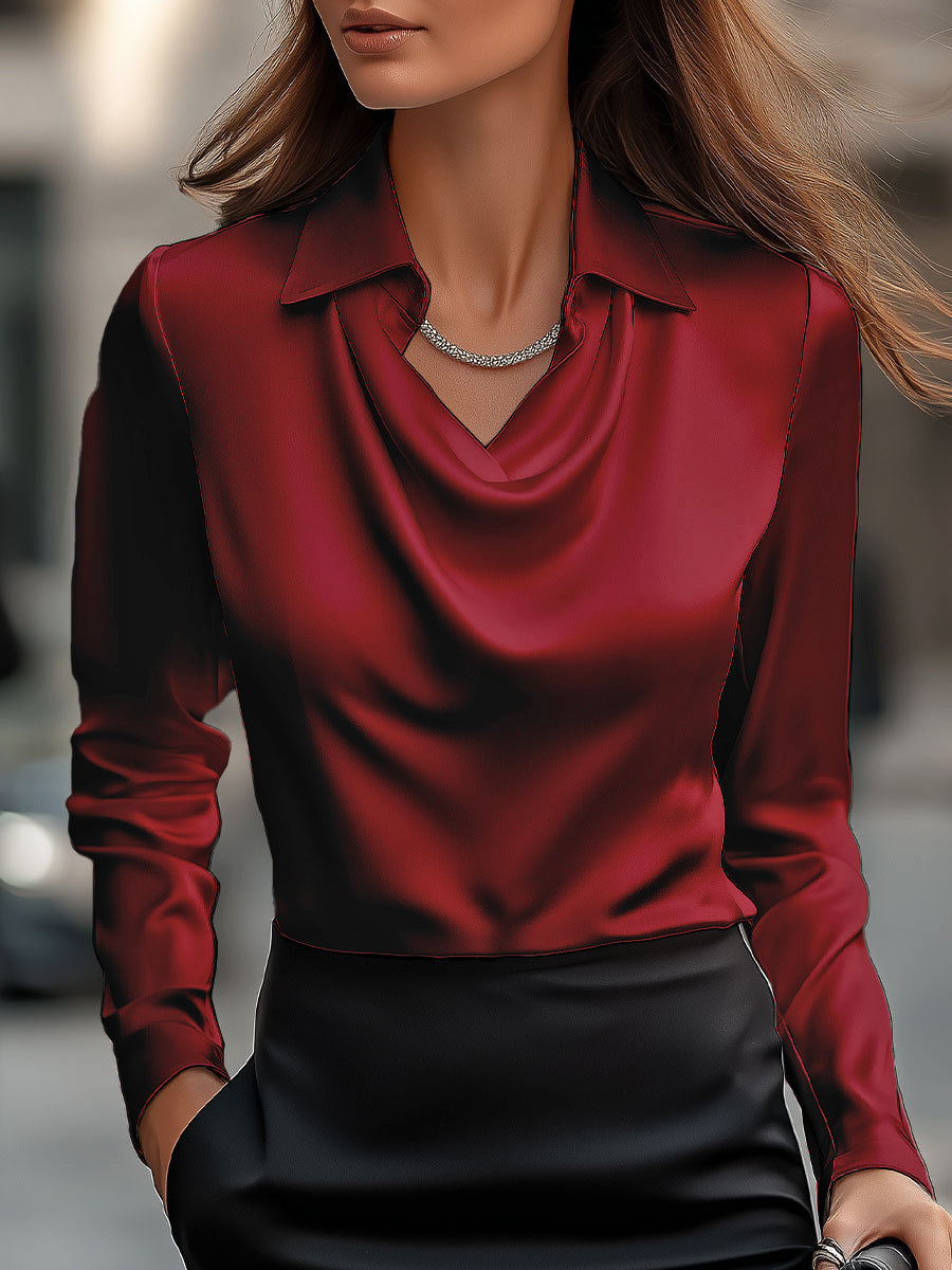 Blusa Femminile Sottile – Con Collo Drappeggiato, Adatta per Lavoro e Uso Quotidiano