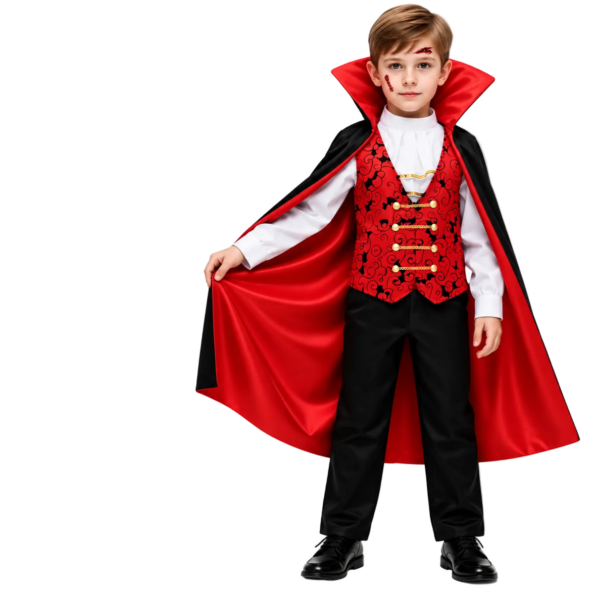 Boys vampire costume set, cape and cane detail