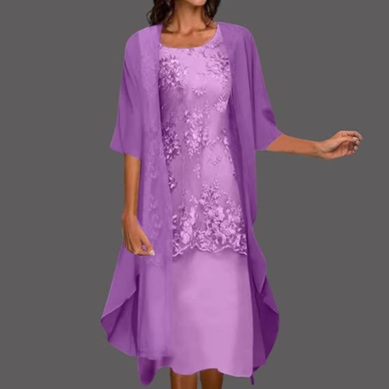 Vestito Donna Midi in Pizzo con Cardigan - Set 2 Pezzi Cerimonia