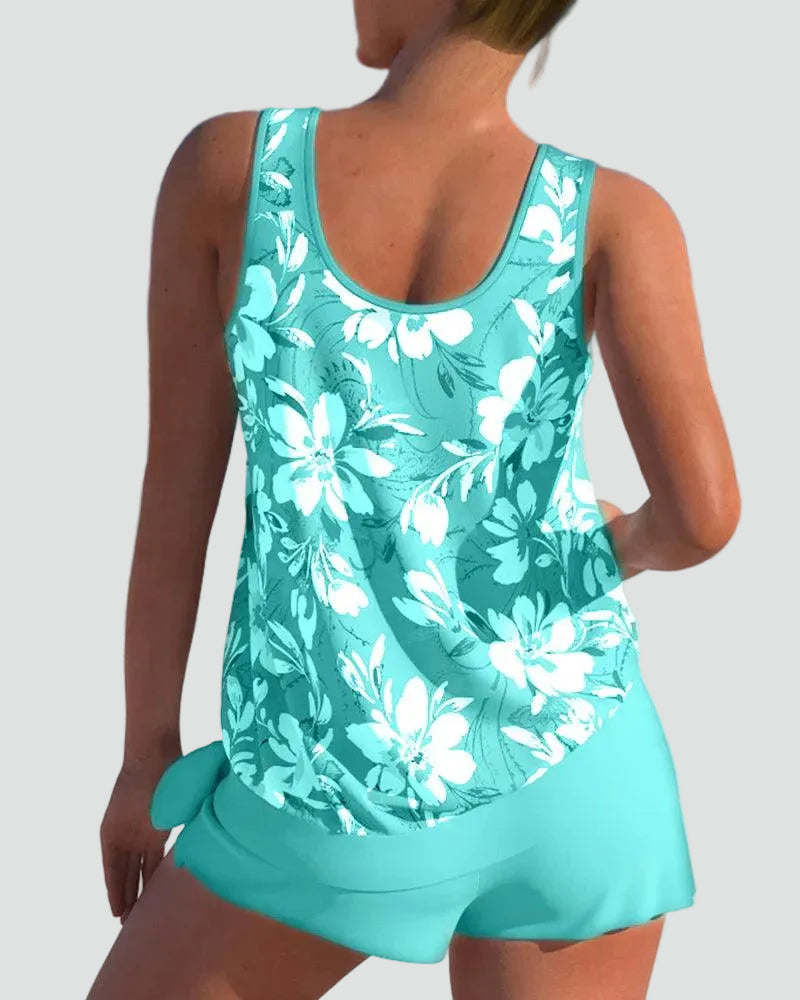 Costume Tankini Donna a Fiori - Set Due Pezzi Modellante