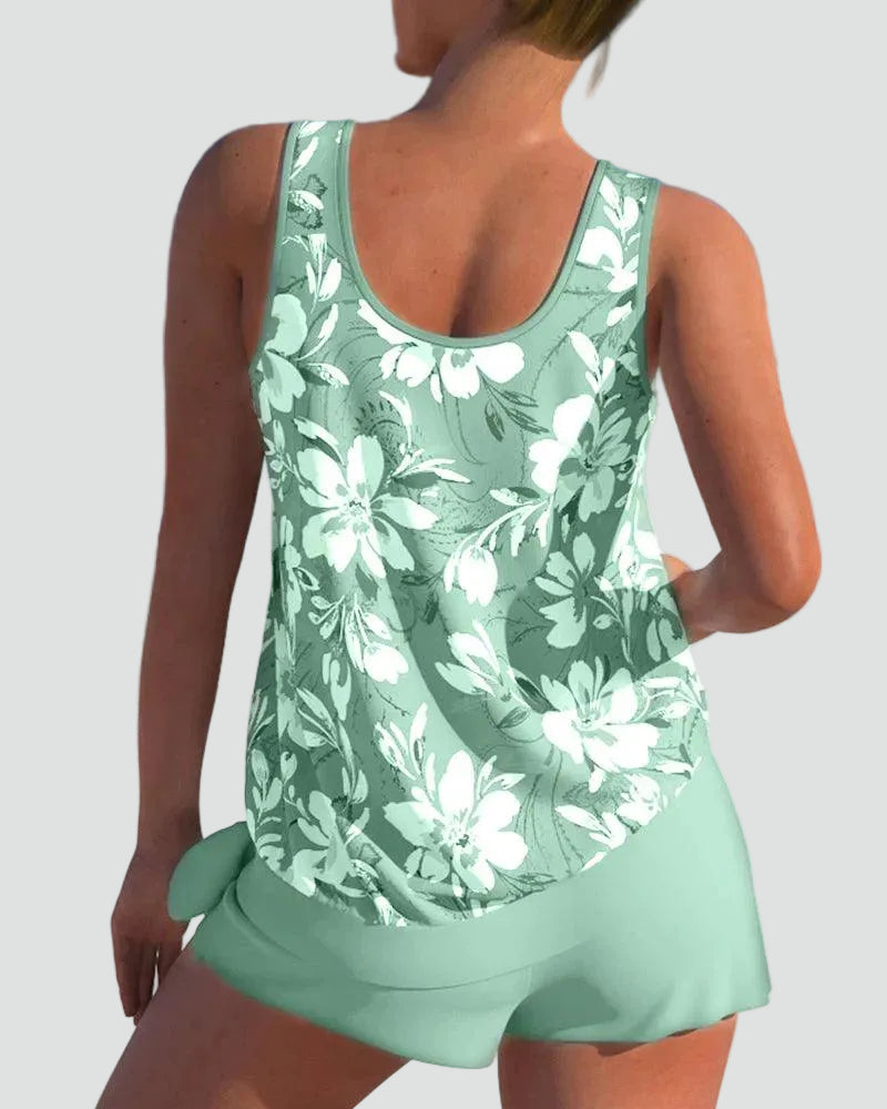 Costume Tankini Donna a Fiori - Set Due Pezzi Modellante