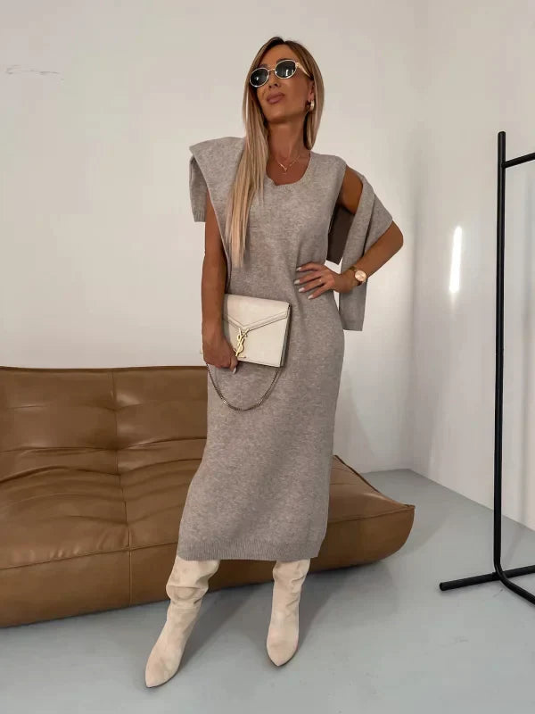 Abito Donna Midi a Maglia con Dolcevita Coordinata