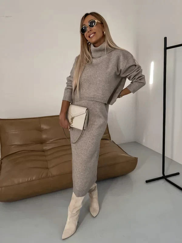 Abito Donna Midi a Maglia con Dolcevita Coordinata