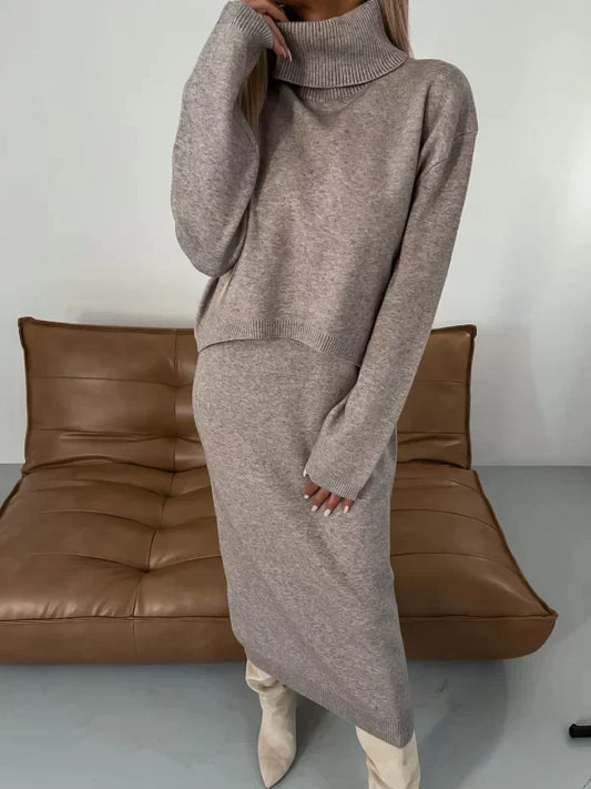 Abito Donna Midi a Maglia con Dolcevita Coordinata