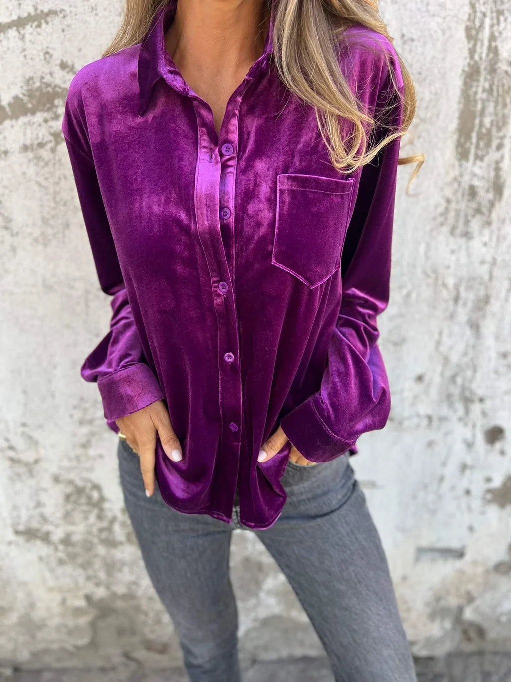 Camicia Donna in Velluto - Blusa Elegante Autunno Inverno