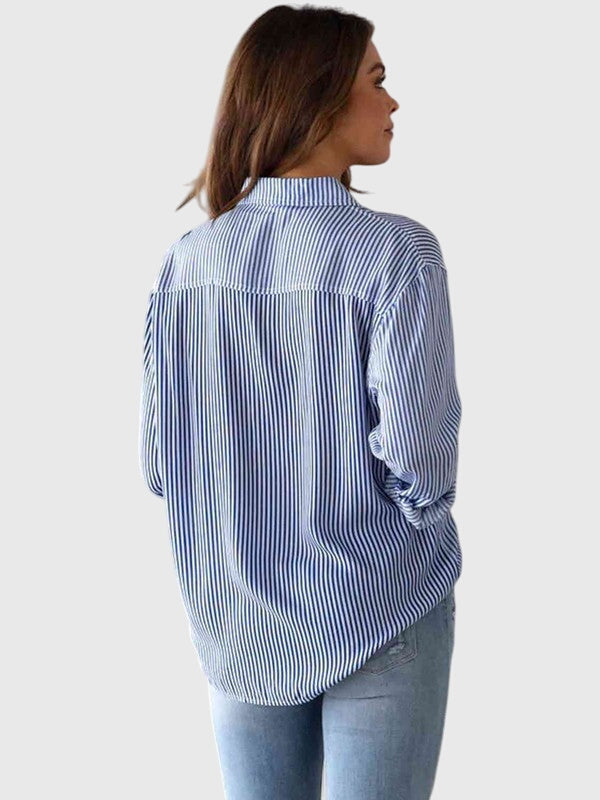 Camicia Donna a Righe con Colletto e Allacciatura Frontale