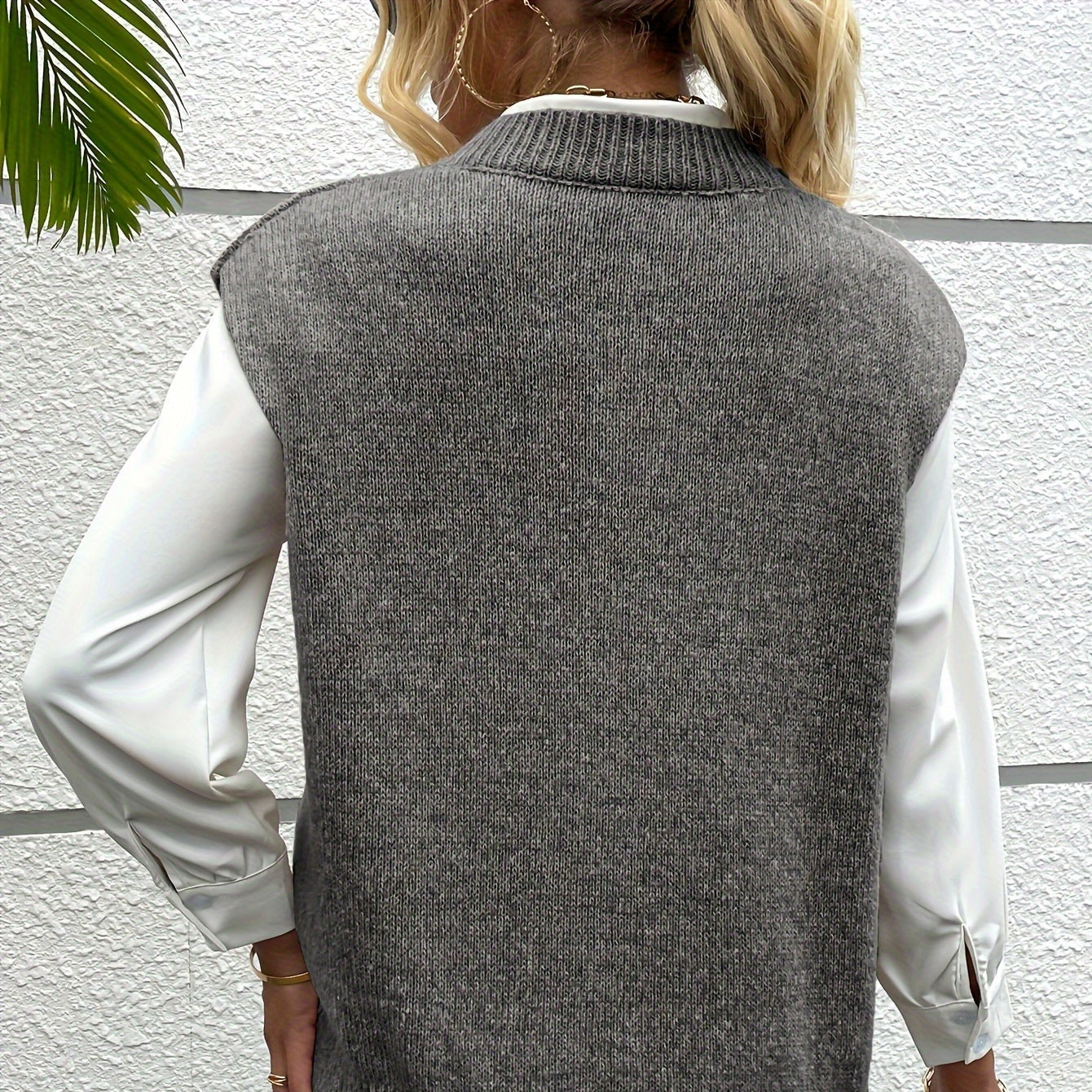 Donna - Gilet a coste con scollo a V - Vestibilità rilassata