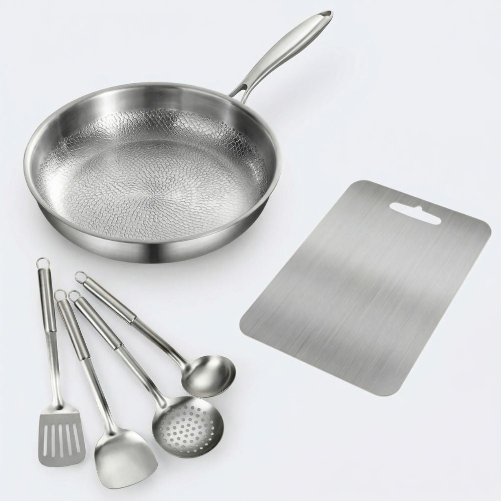 Set Pentole in Titanio 6 Pezzi con Padella, Utensili e Tagliere