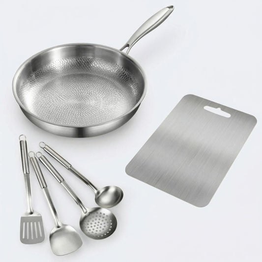 Set Pentole in Titanio 6 Pezzi con Padella, Utensili e Tagliere