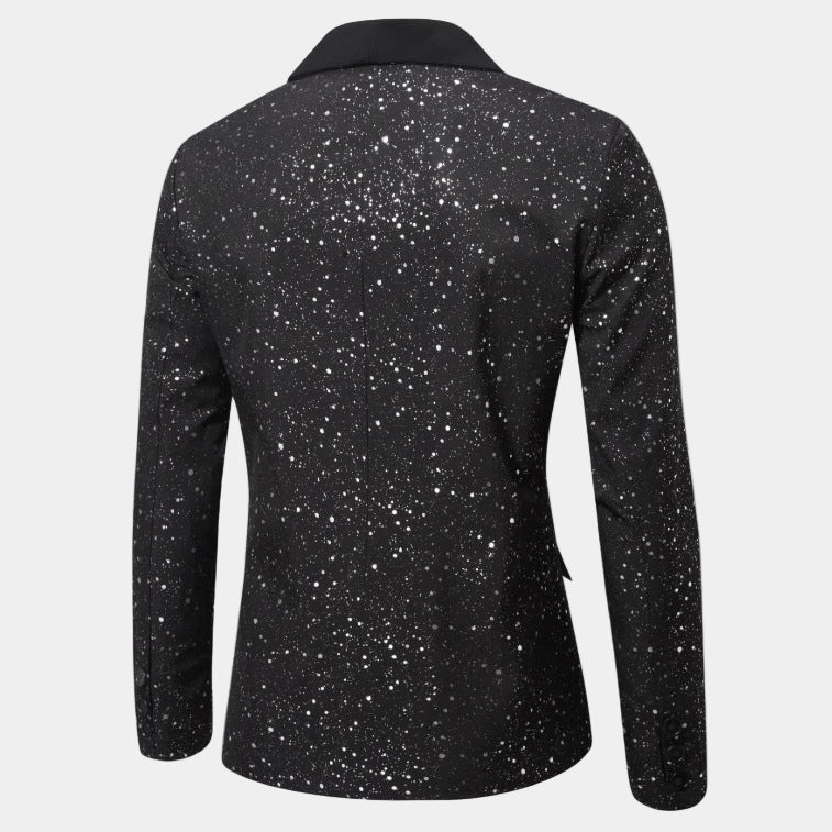 Giacca Elegante Uomo Glitterata con Collo a Scialle in Raso